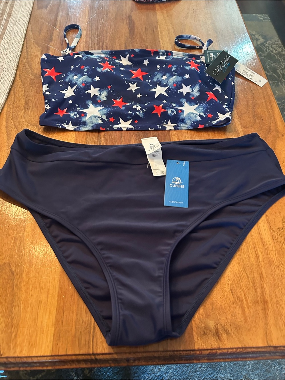 Cupshe Navy Star Print Bandeau Bikini Set - Navy, Red, White